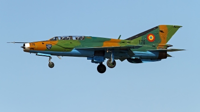 Photo ID 126011 by Niels Roman / VORTEX-images. Romania Air Force Mikoyan Gurevich MiG 21UM Lancer B, 176